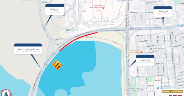 (الأشغال): غلق المسار الأيمن للمرور المتجه شرقاً إلى المحرق 